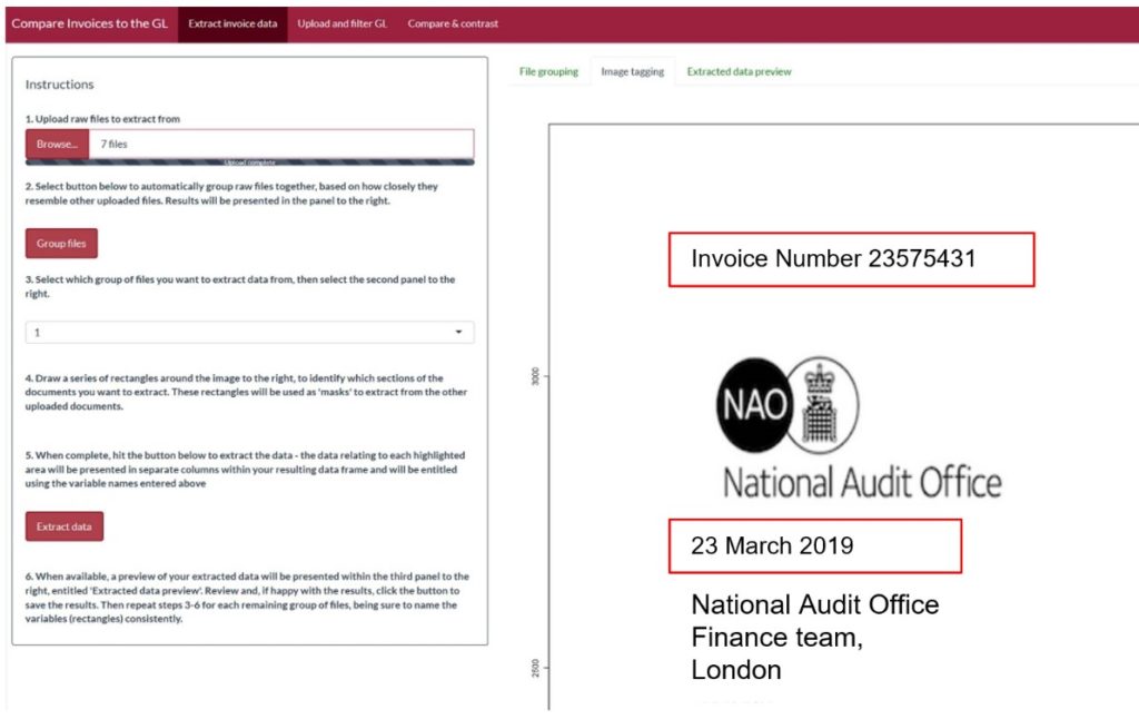 Screenshot of NAO app to analyse invoices